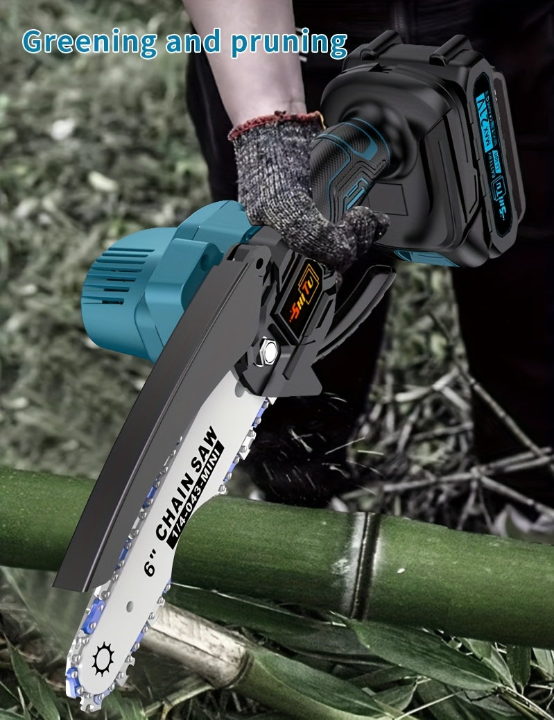 Battery Powered Mini Pruning Chainsaw with Listed Safety Lock, Portable Wood Cutting Tool with One or Two Battery Package Options for Outdoor Garden Maintenance