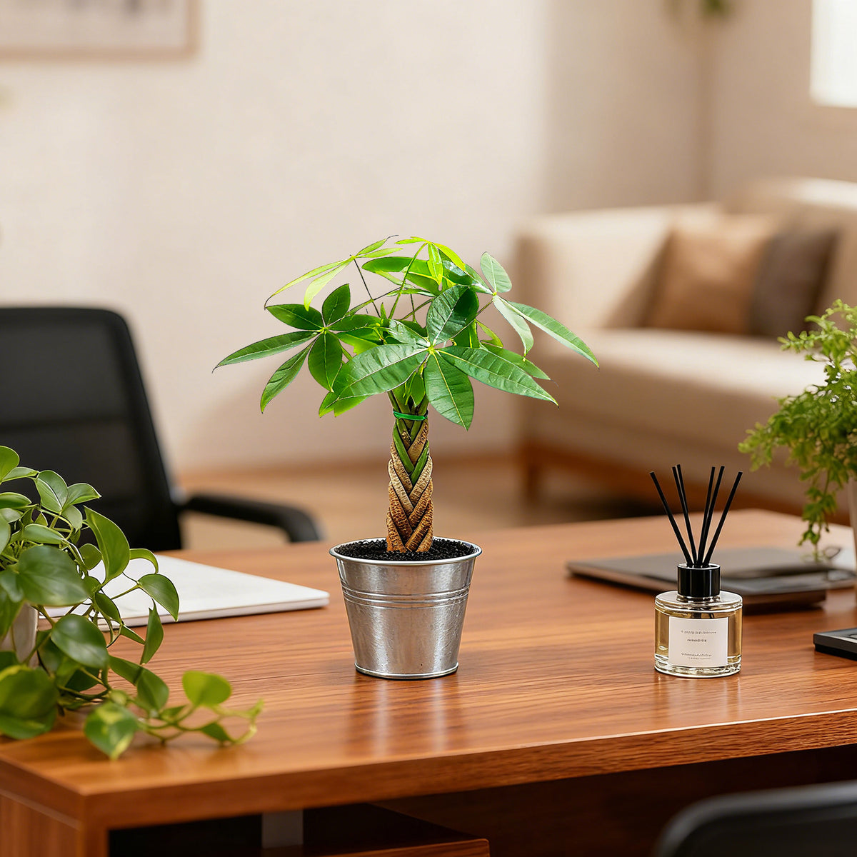 Live Money Tree Houseplant, Pachira Aquatica with Pot, Metal Bucket or Kokedama Bowl Options for Indoor Home and Office Decor, Birthdays and Housewarming Gifts