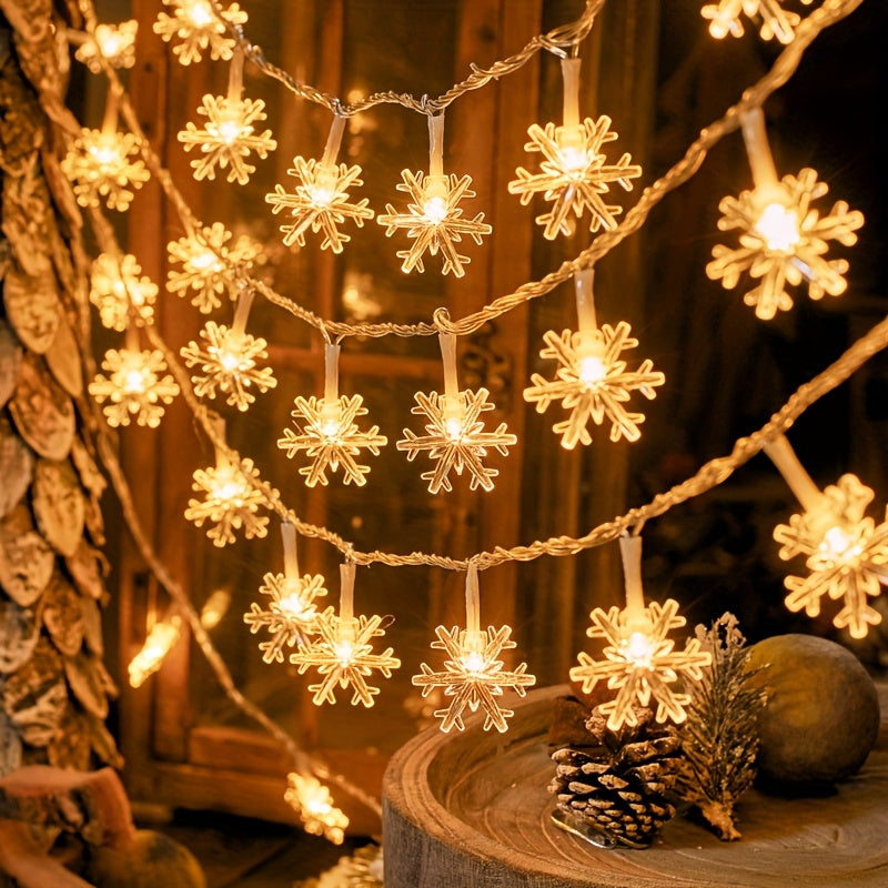 Snowflake LED String Lights for Christmas and Winter Party Decor, Warm White or Multicolor Options with 10, 20 or 40 LEDs, Batteries Not Included