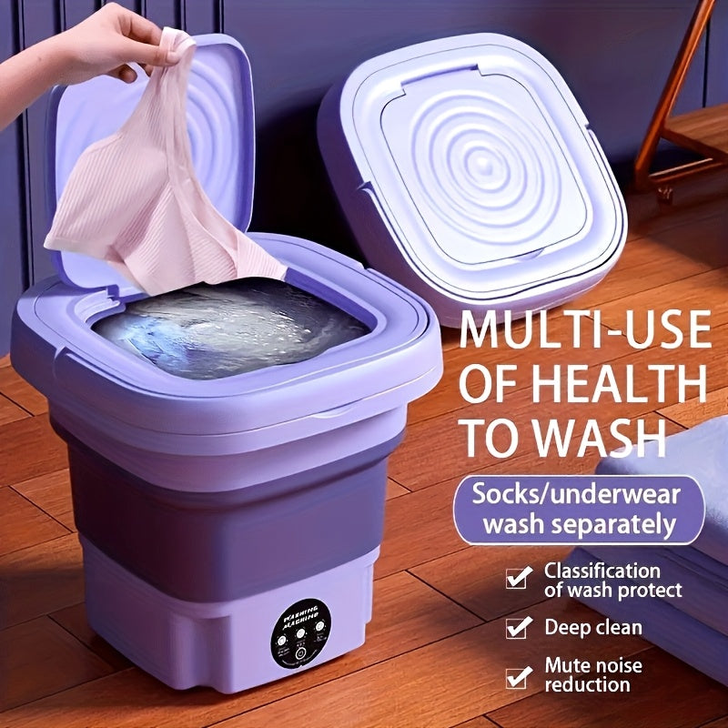 Collapsible Mini Laundry Washer, Purple Foldable Washing Machine with Listed 2.11gal Volume, 3 Modes and Soft Spin Function for Suitable Small Garments