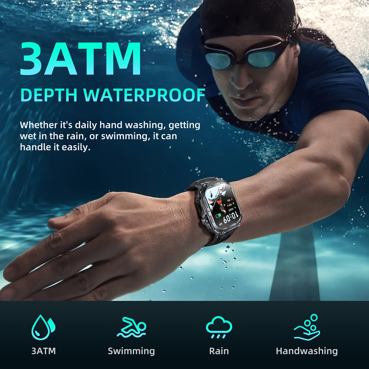 LED Flashlight Calling Smartwatch with Listed 2.02-Inch TFT Screen, Step Counting and Sleep Tracking Features, iOS Android Option for Everyday Wear