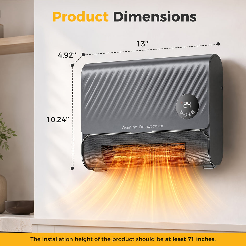 Remote-Control Wall Heater with Listed 1500W Heating, Three Fan Speeds and Overheat Protection, White or Gray Panel Design for Supplemental Indoor Warmth