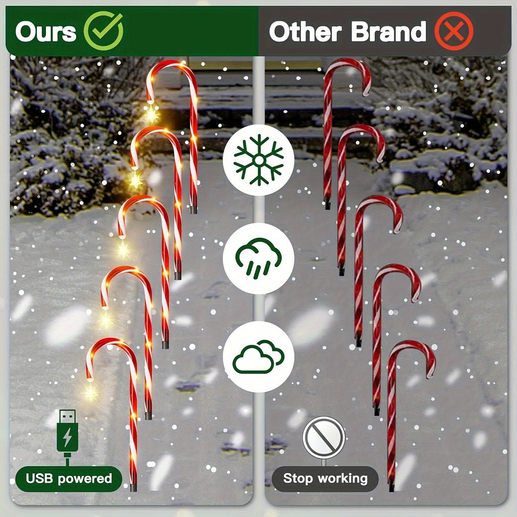 Solar Candy Cane Pathway Lights, 12-Piece Set with 48 Total LEDs, Eight Lighting Modes and Ground Stakes for Christmas Lawn, Garden and Front Yard Displays