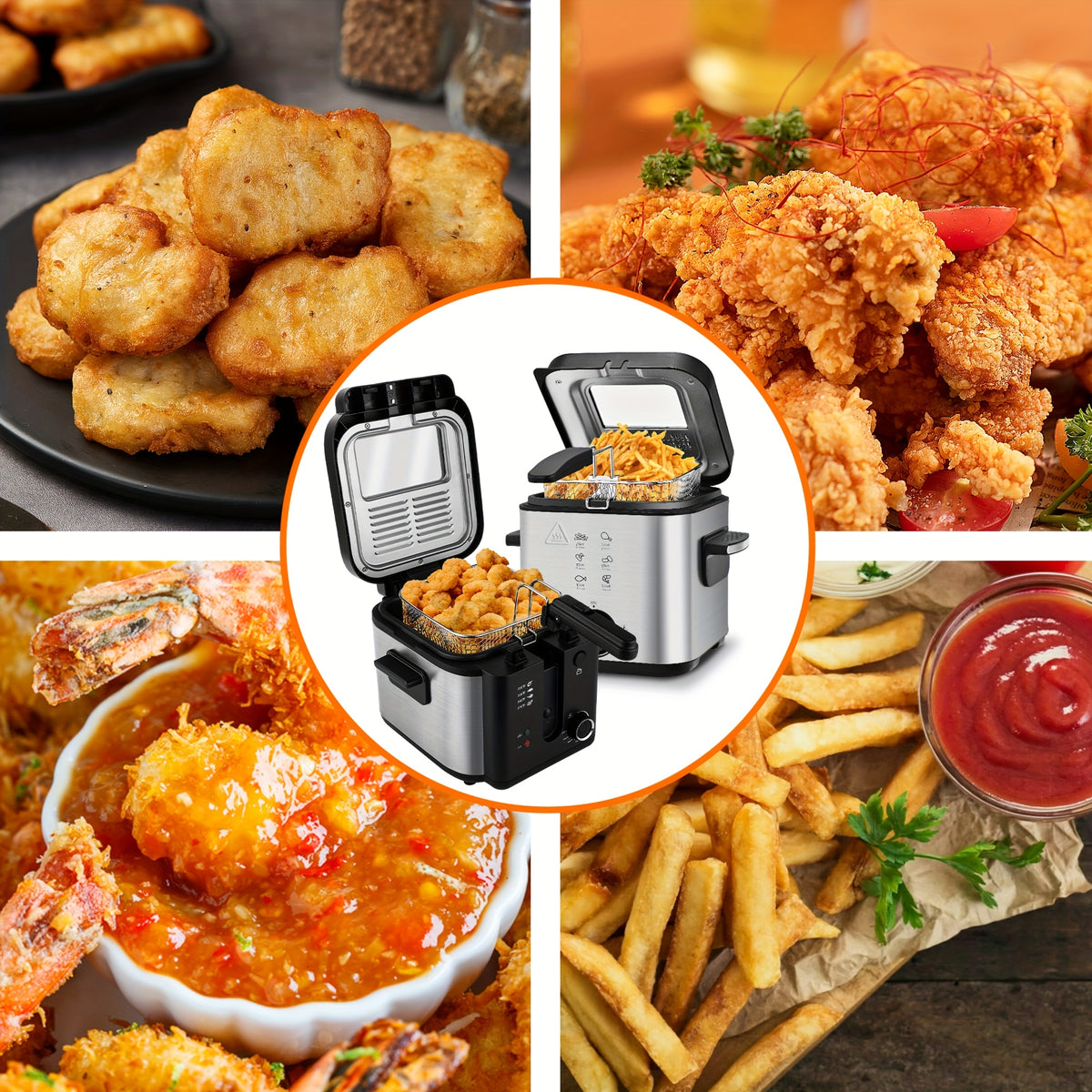 Basket-Equipped Countertop Deep Fryer by SUSTEAS with Adjustable Temperature and Nonstick Lining, 1.5L, 2.5L, 3L, 5L or 6L Options for Home Cooking