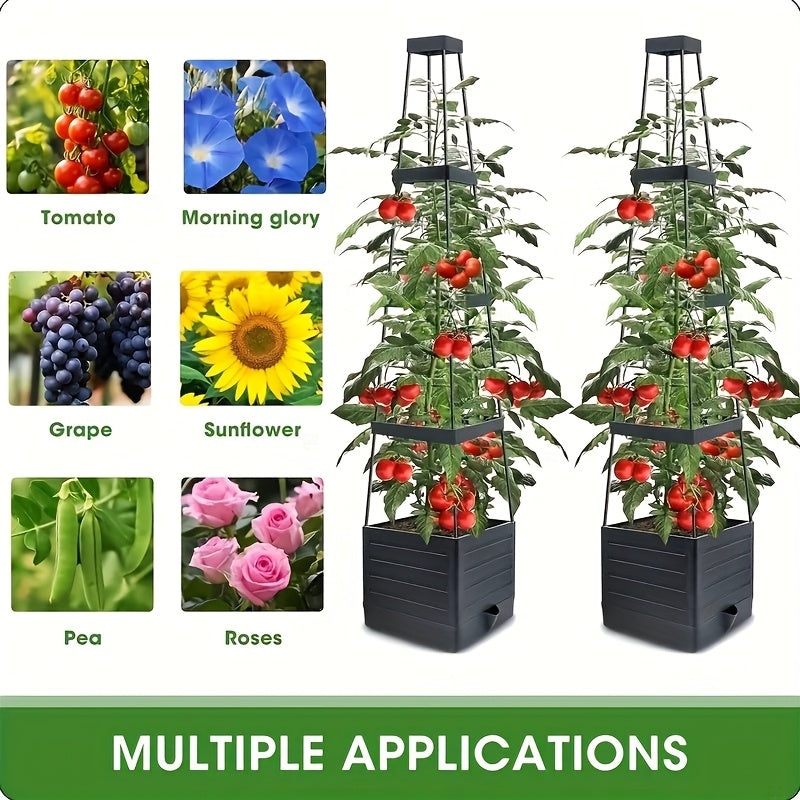 Self Watering Tomato Planter Box with Listed Ladder Trellis, 57-Inch One-Piece Option for Suitable Climbing Plants and Container Gardening in Yard or Indoor Outdoor Spaces