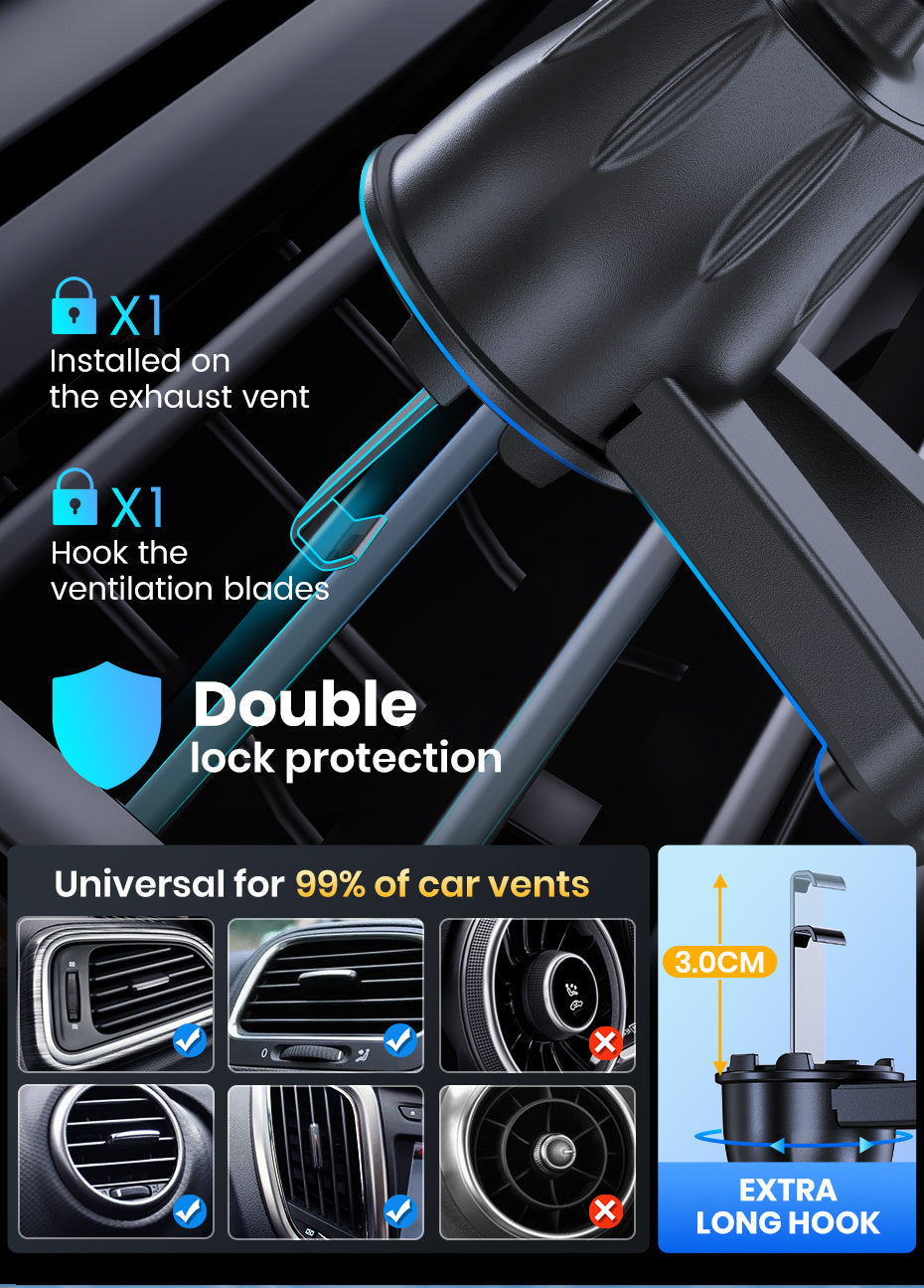 TOPK Car Air Vent Phone Mount with Adjustable Clamp Cradle, Black ABS Smartphone Holder for Compatible Vehicle Vents and Navigation Screen Positioning