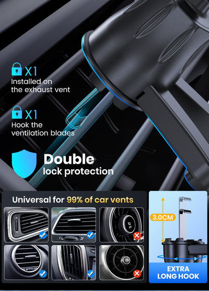 TOPK Car Air Vent Phone Mount with Adjustable Clamp Cradle, Black ABS Smartphone Holder for Compatible Vehicle Vents and Navigation Screen Positioning