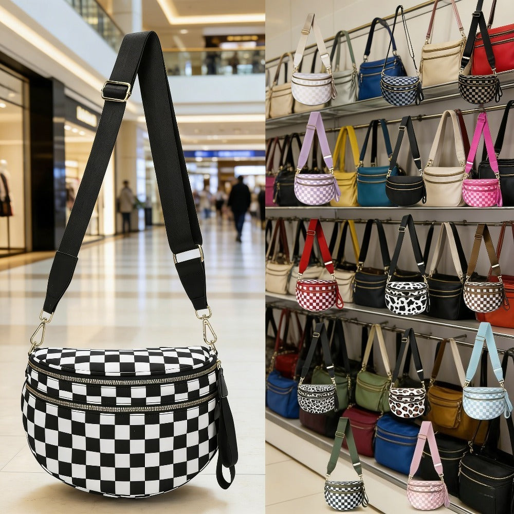 Soft Crossbody Bag for Women with Plaid, Check and Leopard Print Options, Shoulder and Handheld Carry Handbag in Thirteen Styles for Everyday Outings