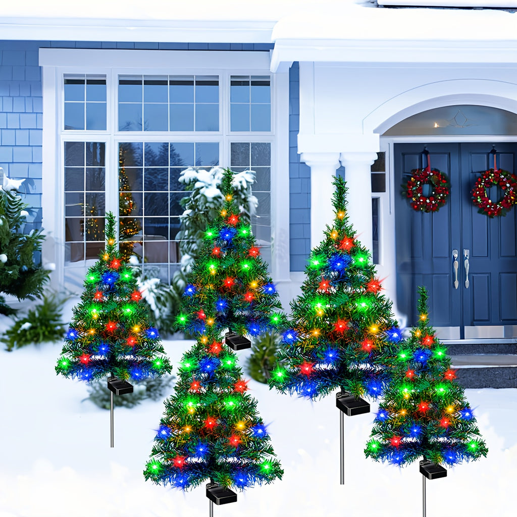 Small Solar Christmas Tree Lights, 2pcs Pre-Lit Tree Decoration Option for Coordinated Holiday Displays Along Outdoor Garden Paths and Courtyard Spaces