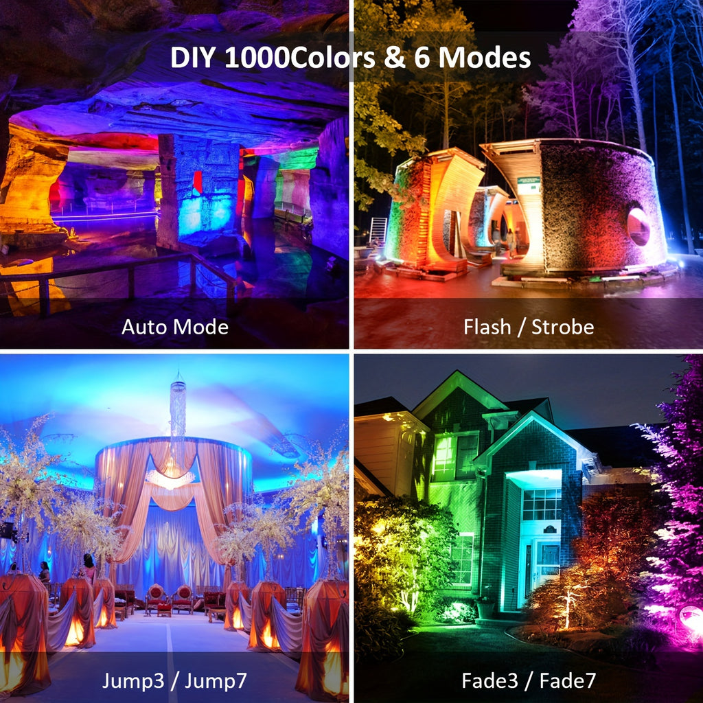 RGB LED Flood Lights with Listed 25W Power and 44-Key Remote, Color Changing Party Uplighting with Brightness Controls, Timer and Memory for Weddings and Events