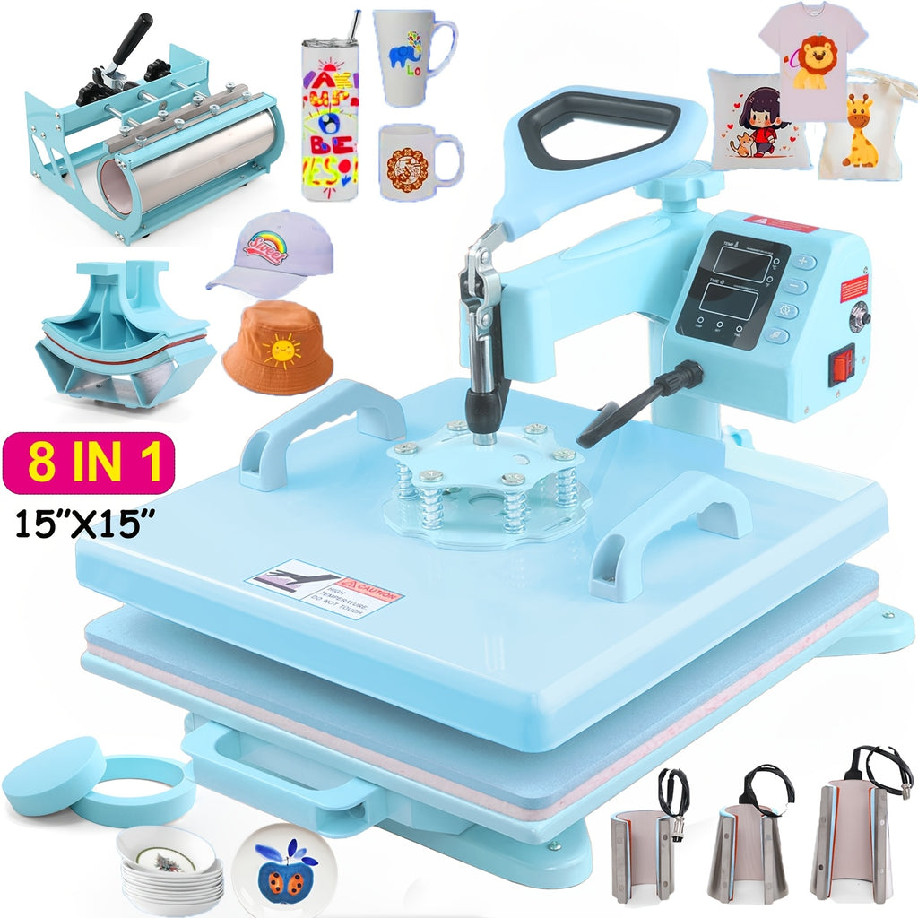 Combo Heat Press Machine with 5-in-1 or 8-in-1 Attachment Sets, 15x15 and 15x12 Inch Options or 12x10 Inch Textile-Only Press for DIY Customization