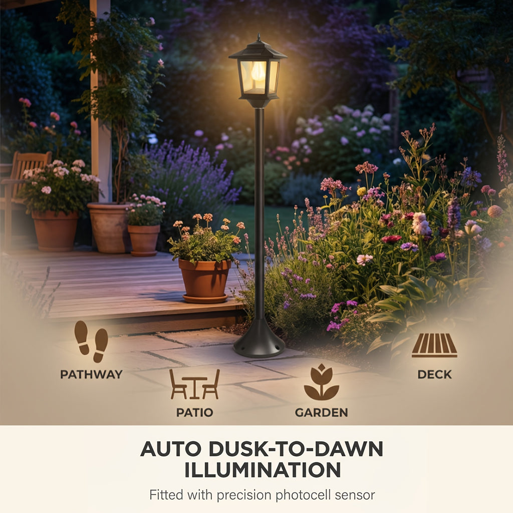 Warm White Solar Lamp Post Pair, Model 05I Two-Piece Decorative Outdoor Floor Lights with Listed 1800LM Claim for Garden, Yard and Entryway Displays