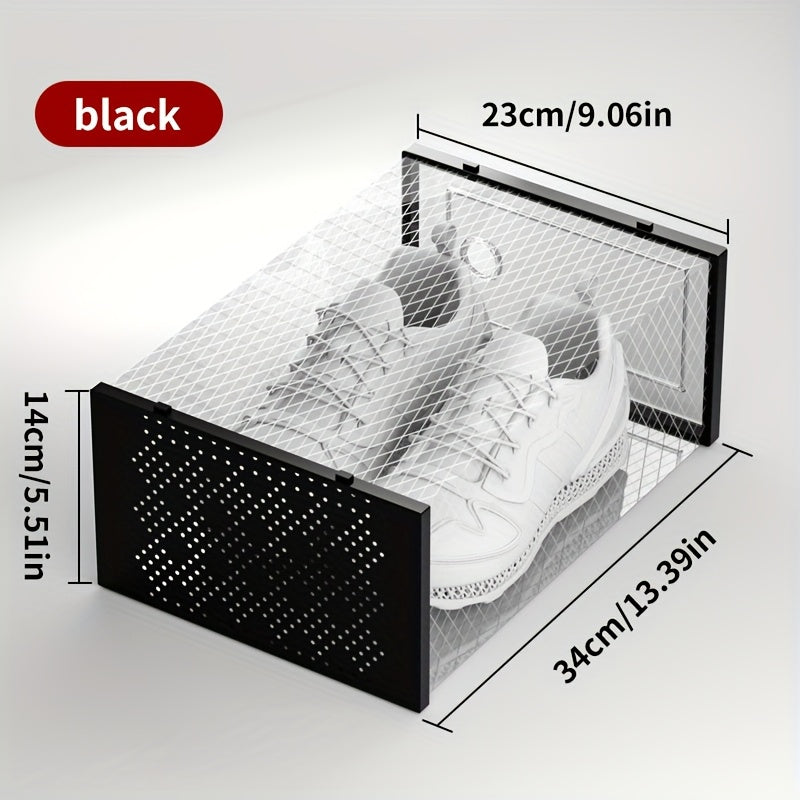 Clear Stackable Sneaker Boxes with Lids, Modular Plastic Shoe Storage Containers in Black or White and 6, 12 or 24 Pack Options for Closet Organization