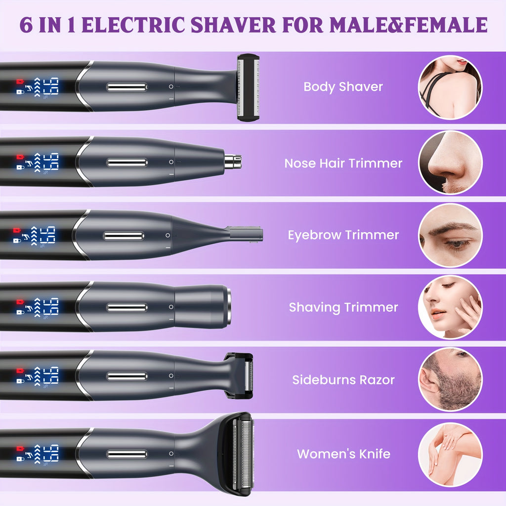 Bikini Trimmer for Women, 4-in-1 Painless Electric Shaver for Face, Eyebrows, Ear and Nose, Cordless Body Shaver with Replaceable Heads for Bikini Line, Arms and Legs, Rechargeable 500mAh, for Travel