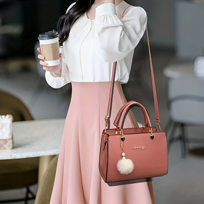 Small Top-Handle Satchel Bag for Women with Pendant, Crossbody and Shoulder Purse in Seven Listed Color and Floral Options for Everyday Outings