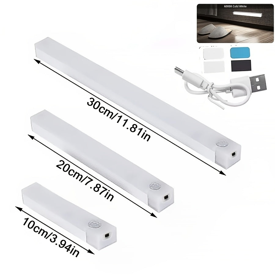 Rechargeable LED Motion Sensor Cabinet Lights, USB Wireless Under Cabinet Lighting, 3 Modes, Magnetic Stick-On Night Light Bar for Kitchen, Closet, Hallway, Stairs, Bedroom, 6/9/12-Pack, 3 Sizes