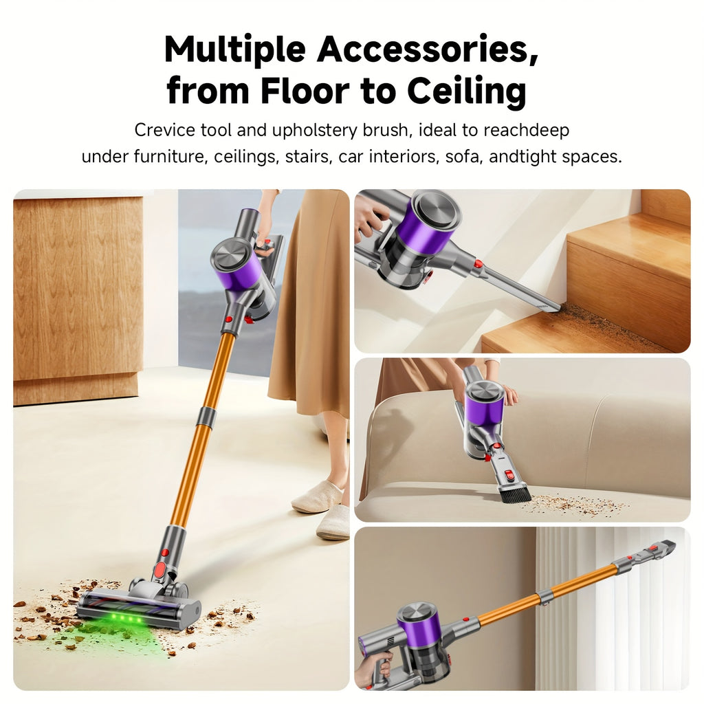 Self-Standing Cordless Vacuum with Listed 58kPa Suction, 6-in-1 Rechargeable Handheld Cleaning Design and LED Electric Floor Brush for Carpets and Pet Hair