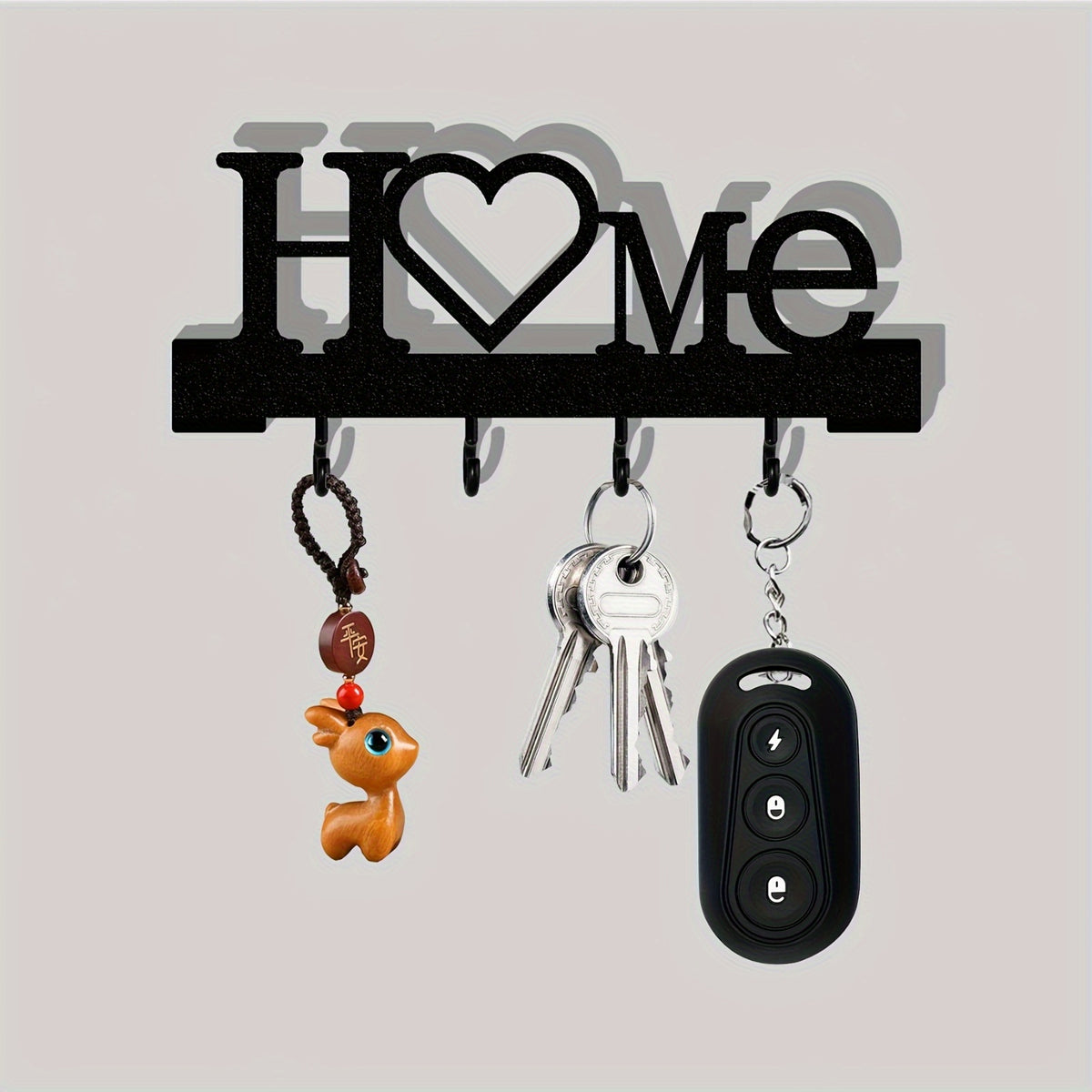 Home Love Key Hook Organizer for Wall-Mounted Entryway Storage, Single Decorative No-Drill Key Rack in Black, White, Grey or Blue for Hallways and Living Rooms