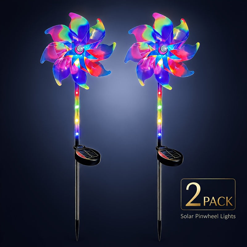 Solar Windmill Garden Lights 2-Pack with Color-Changing and 360-Degree Rotating Design, Colorful Purple or Blue Style Options for Patio and Path Displays