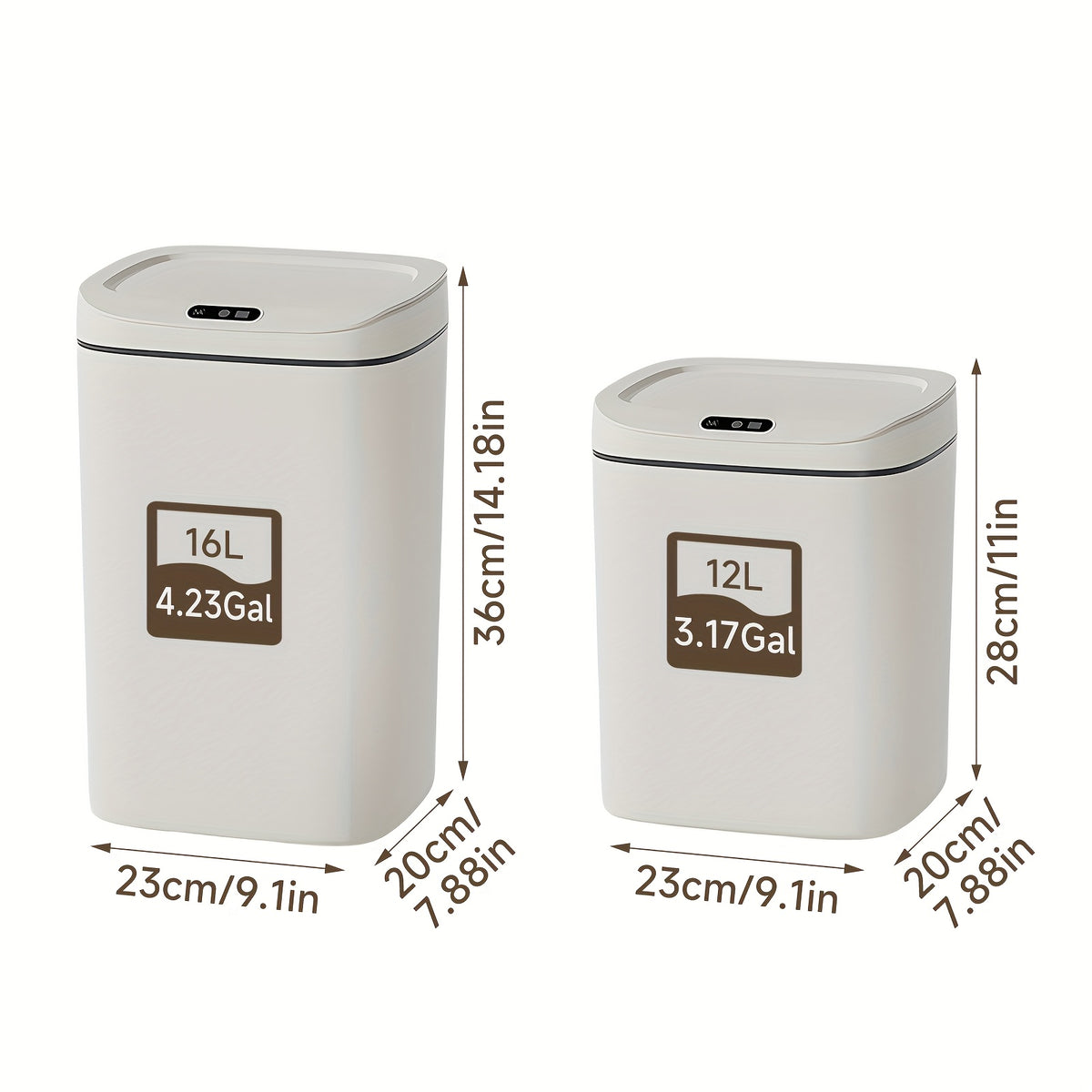 Touchless Plastic Trash Can with Motion Sensor Lid, 3.17 or 4.23-Gallon Capacity Options and Selected Bag Rings or Holders for Kitchen, Bathroom and Office