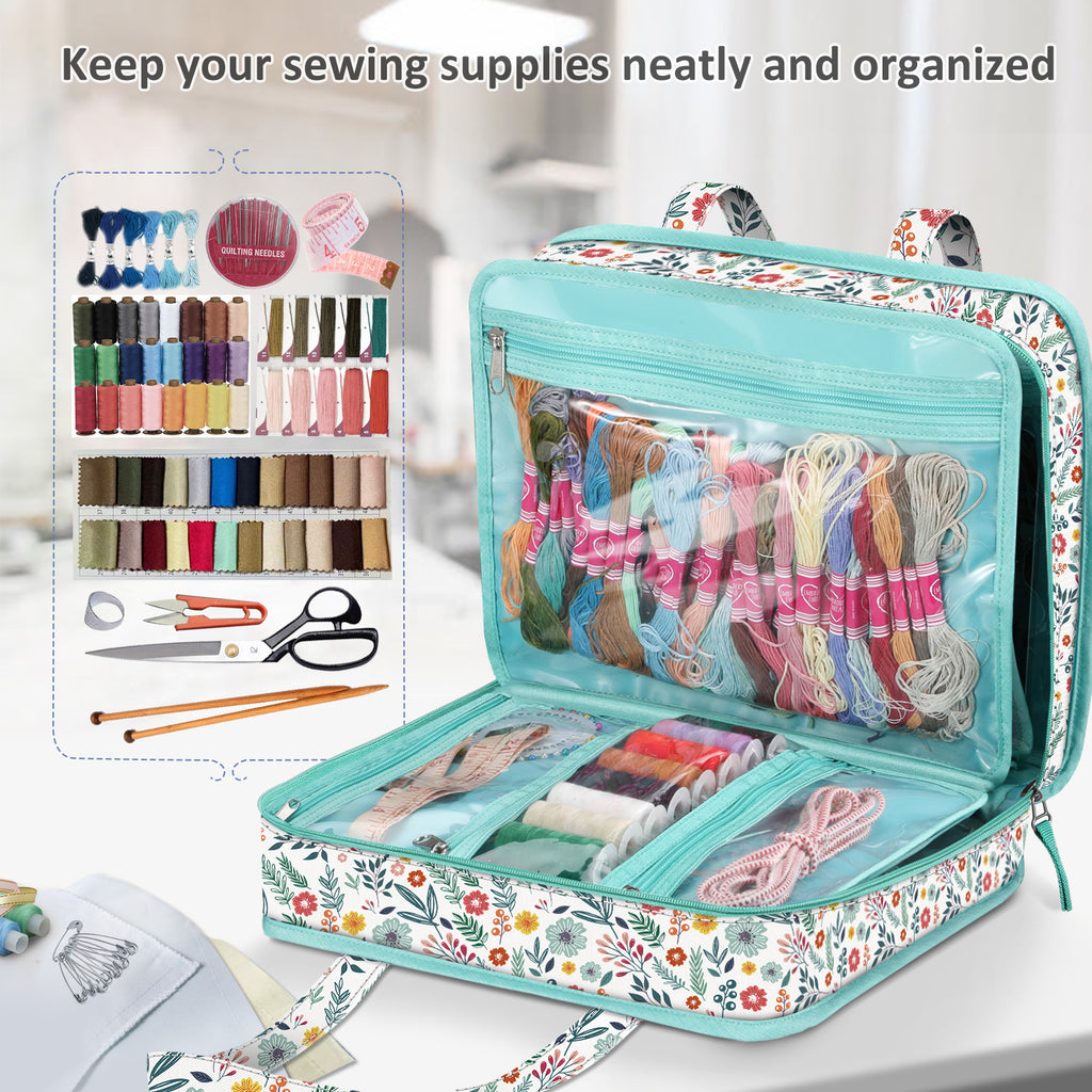 Sewing and Craft Storage Tote by FINPAC, 800D Polyester Organizer with Clear PVC Pockets and Two Top Handles, 13 x 4.5 x 10.5 Inches, Five Styles, Bag Only