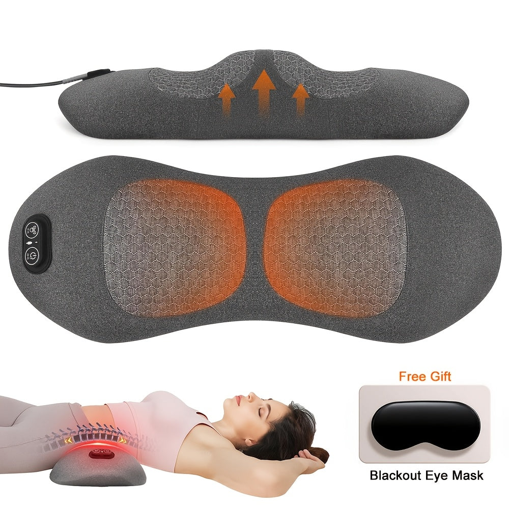 Lower Back Massager with Heat and Vibration, USB-Powered 3-in-1 Lumbar Support Pillow with Listed Traction Function and 2m Cable for Home Relaxation