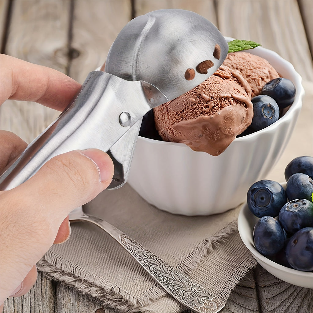 Ice Cream and Fruit Scoop in Stainless Steel, One-Piece Dual-Purpose Manual Serving Utensil for Dessert Bowls, Fruit Preparation and Home Entertaining