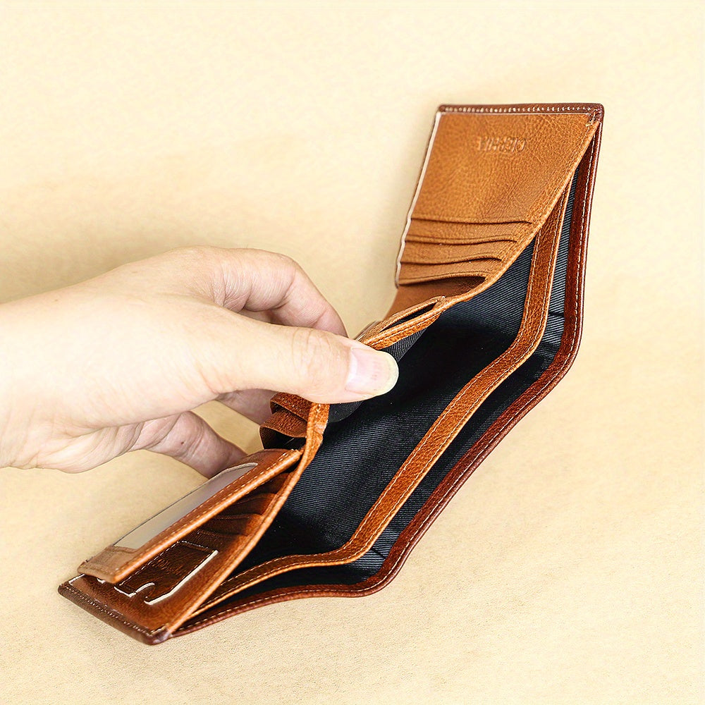 Cowhide Leather Wallet for Men with Listed RFID Blocking Design, Vintage Card and Cash Organizer in Brown, Coffee Brown or Black for Daily Carry and Gift Giving
