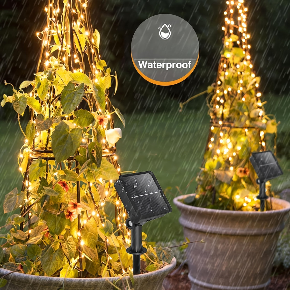 Two-Pack Solar Fairy Lights in Warm White, White or Multicolor, Eight-Mode Wording for Garden, Tree and Holiday Displays with 104Ft 300LED Size Label