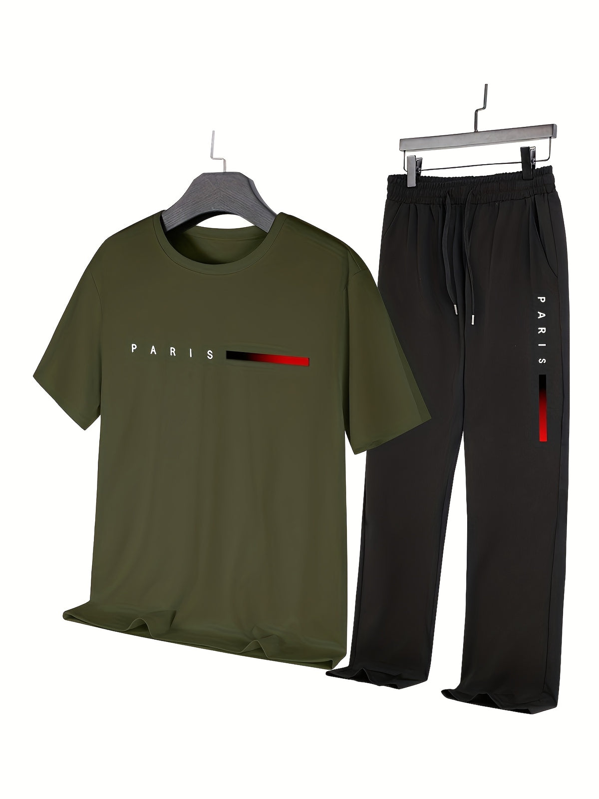 Men's Two-Piece Outfit with Printed Short Sleeve Crew Neck Top and Straight Pants, Seven Color Options and S to XXL Sizes for Casual Spring and Summer Style