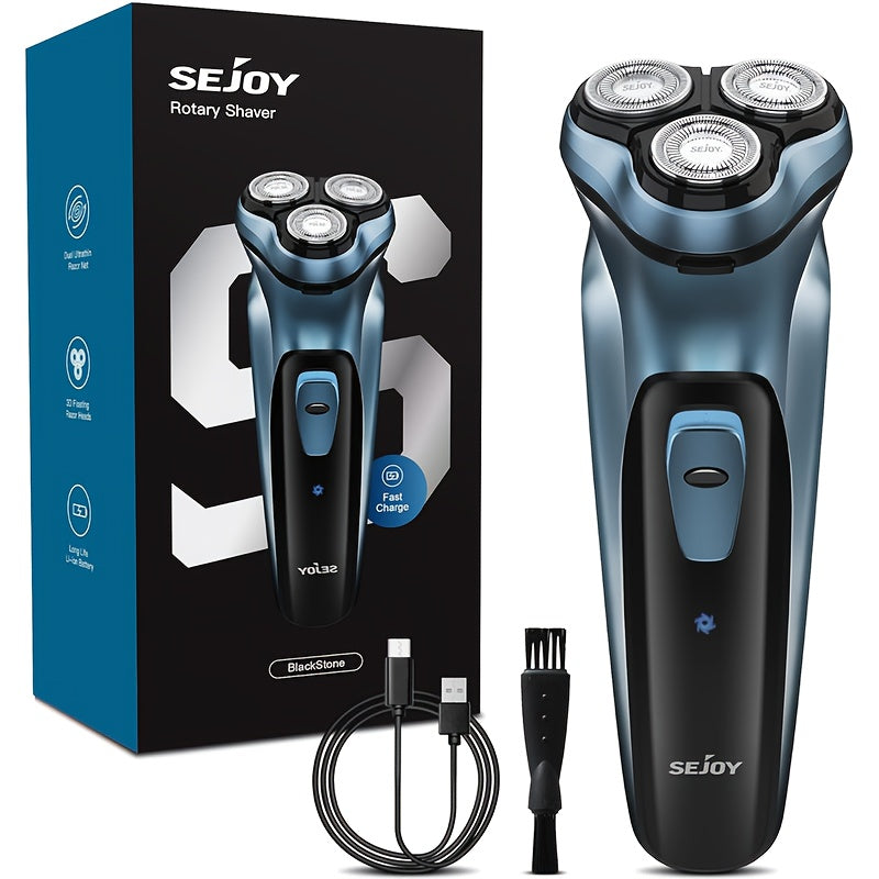 Sejoy Men's Electric Shaver with Pop-Up Trimmer, 3D Floating Head and LCD Display, Listed One-Hour Fast Charging in Blue, Light Blue or Gray