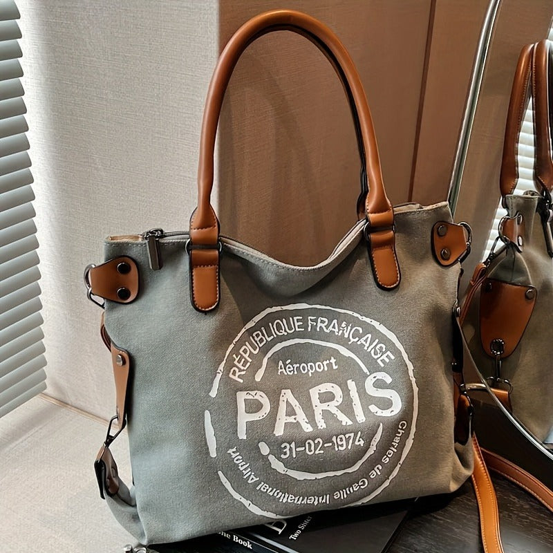 Tote Crossbody Shoulder Bag with Adjustable Strap, Brown with Black or Gray with Black Options for Everyday Errands, Commuting and Casual Outfit Styling