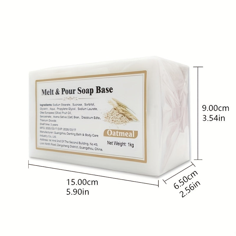 Oat Soap Base Melt and Pour 2.2 Pounds with Listed Glycerin and Olive Oil, Easy-to-Cut Crafting Supply for DIY Handmade Soap Projects and Creative Gift Making