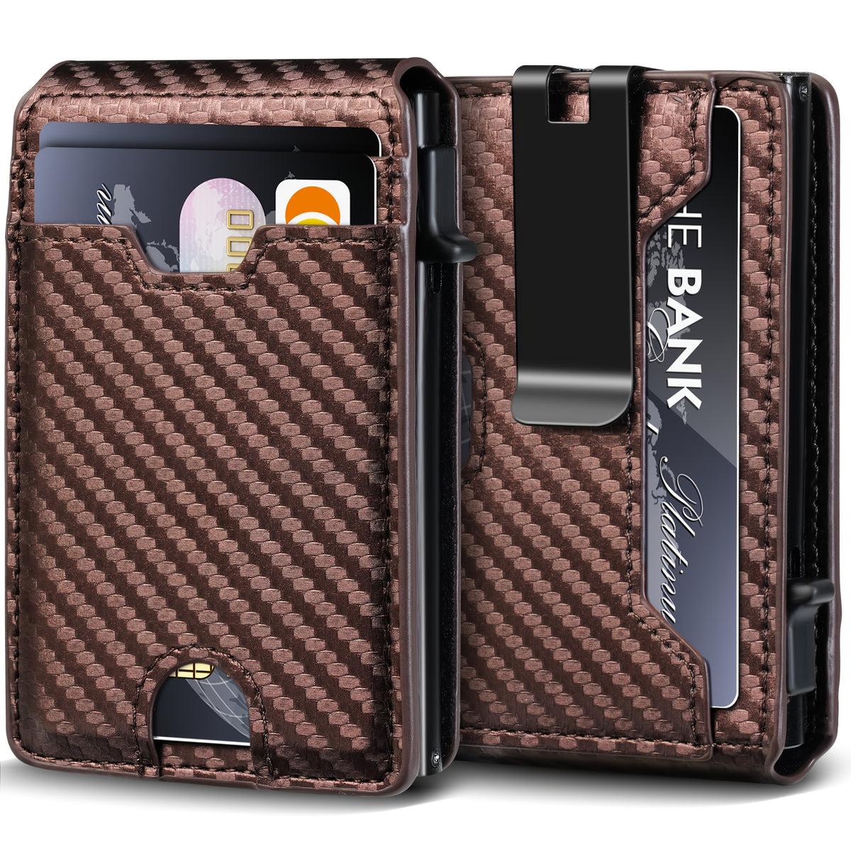 Pop Up Card Wallet for Men with Money Clip and ID Window, Slim Aluminum Bifold Credit Card Holder with Listed RFID Blocking Design for Everyday Carry