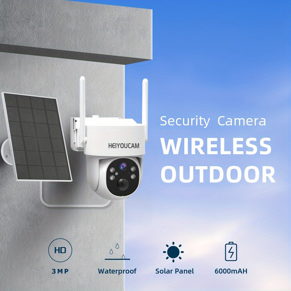 3MP Solar WiFi Security Camera with Human Tracking, Color Night Vision, Two-Way Talk, Siren and Spotlights for Outdoor Monitoring, Standard or 4-Piece Options