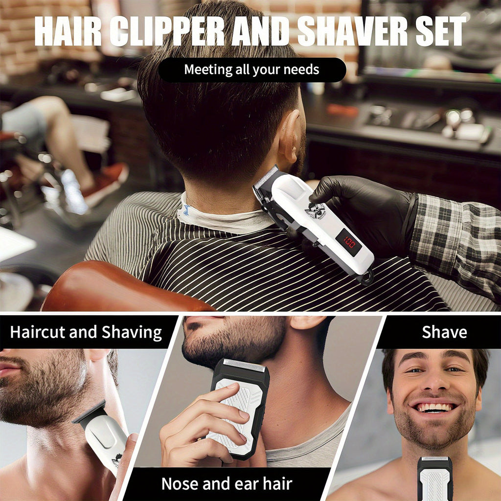 Electric Grooming Kit in White with Two or Three-Piece Option Labels, Listed Razor and Clipper, Digital Screen and USB Rechargeable Design for Home Hair Care