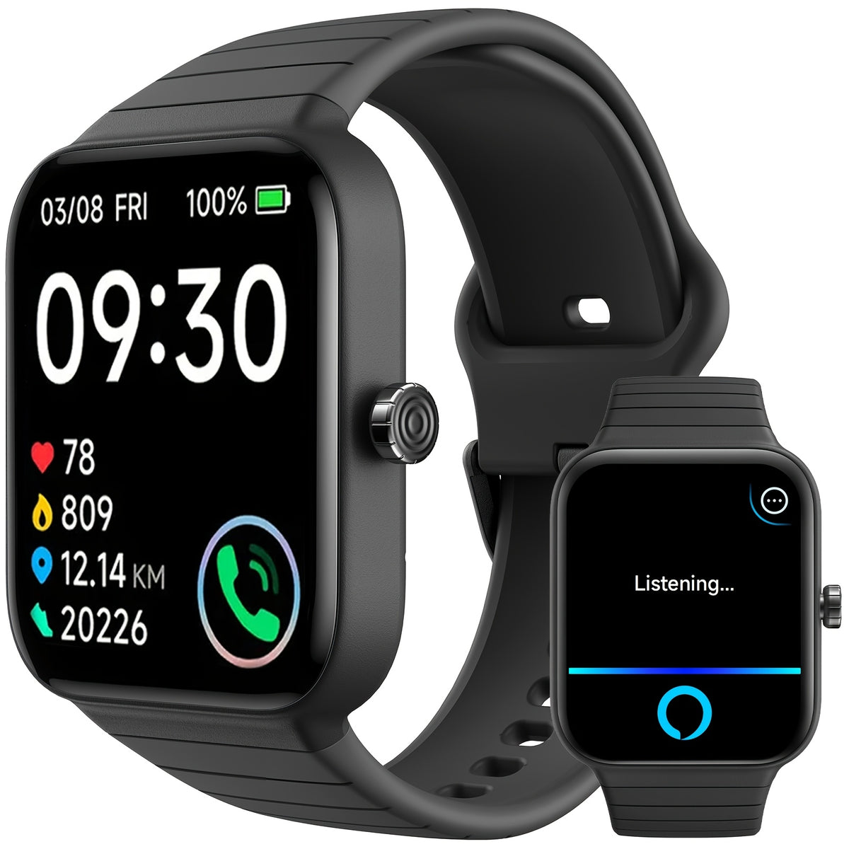1.95 Inch Smart Watch with Alexa Built-in, Wireless Call Smartwatch with 100+ Sport Modes, Fitness Activity Tracker & Pedometer, for iPhone & Android, HD Touch Screen, Birthday & Mother's Day Gift