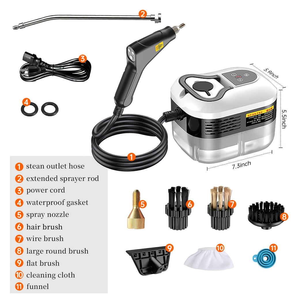 Steam Cleaner with Three Brush Heads, Portable High-Pressure Cleaning Machine in White Upgrade for Compatible Kitchen Surfaces, Bathroom Tile and Grout