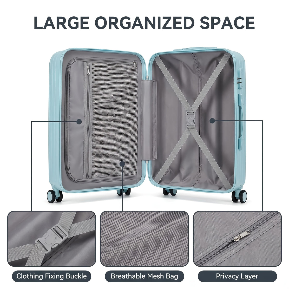 Hard-Shell Trolley Luggage with Zipper Closure and Solid-Color Design, Listed 20-Inch Pink, White, Yellow or Blue Set Labels and Dark Grey Single-Case Option