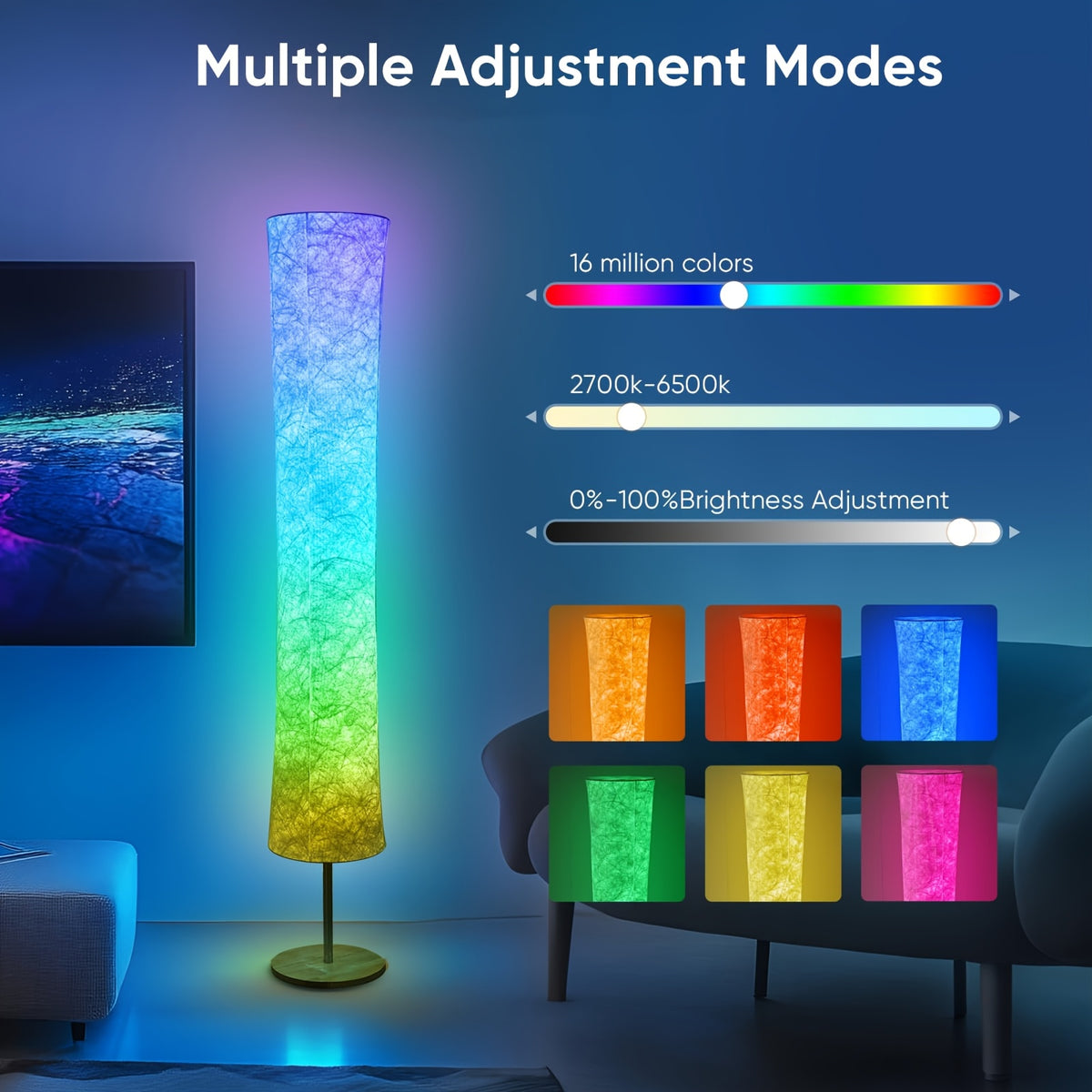 1/2pcs LED Smart Floor Lamp, E-Sports Room Lamp, with 16 Million Colors And Scene Modes, Music Sync And White Fabric Shade, Smart Floor Lamp, Standing Lamp for Living/Game Room Bedroom, with App/Remote Control