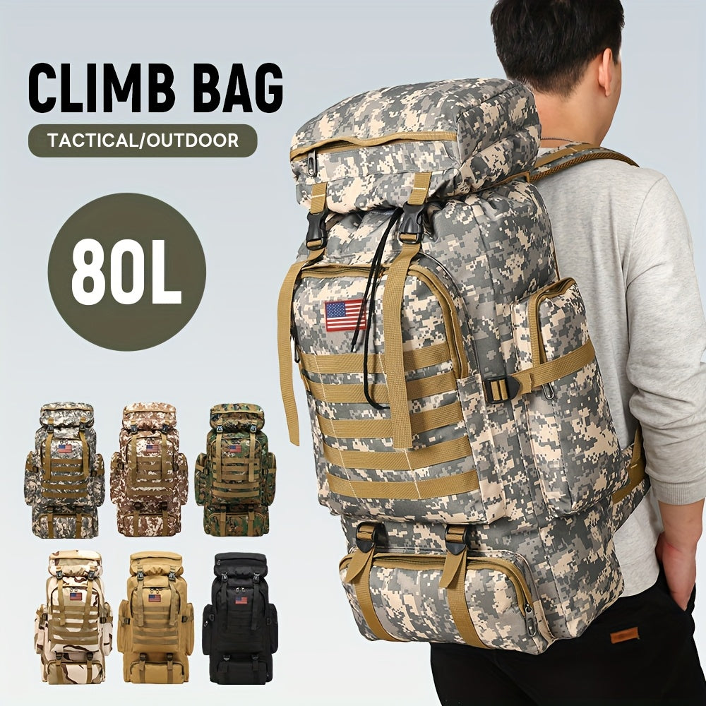 Hiking Backpack with Listed Flag Patch and Large-Capacity Rucksack Design, Seven Solid Color and Camouflage Options for Camping Gear and Outdoor Travel