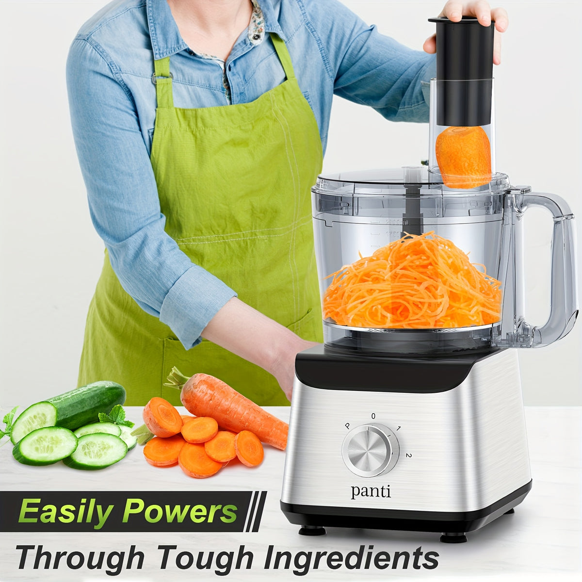 600W Food Processor with 12-Cup Bowl, Food Chute and Pusher, Listed Chopping, Slicing, Shredding, Puree and Dough Functions in Black or Silvery