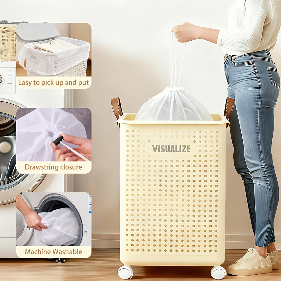 Wheeled Foldable Laundry Hamper in Cream White, Clothes Storage Basket with M, L and XL Options, Selected Inner Bag Configurations and Lidded XXL Selection