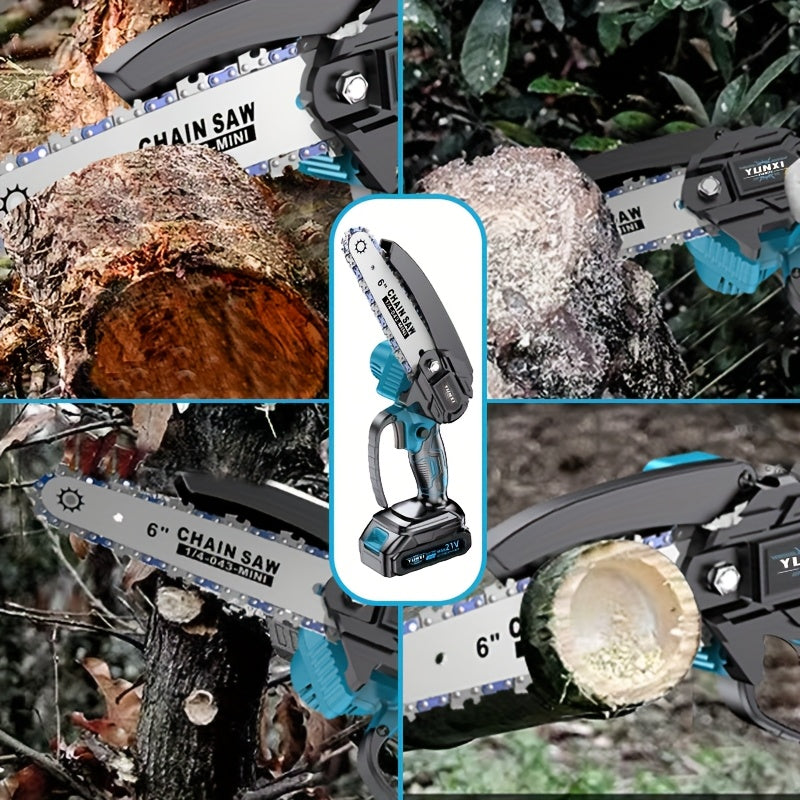 Battery Powered Mini Pruning Chainsaw with Listed Safety Lock, Portable Wood Cutting Tool with One or Two Battery Package Options for Outdoor Garden Maintenance