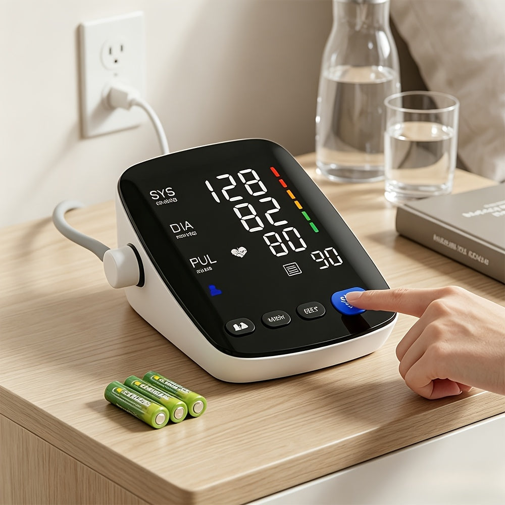 Upper Arm Blood Pressure Monitor with Large Curved LED Display, Automatic Digital BP Machine, 8.7–17 Inch Cuff, Two-User Memory and USB-C or AAA Power