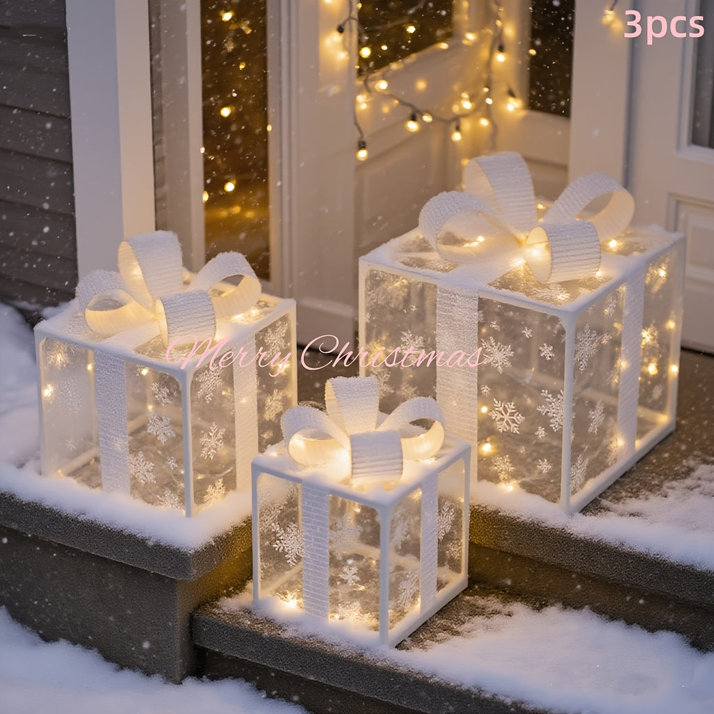 Christmas Gift Box Lights, 3-Pack 75-LED Warm Holiday Decoration with Remote Control, Timer and 8 Lighting Modes for Indoor and Outdoor Displays