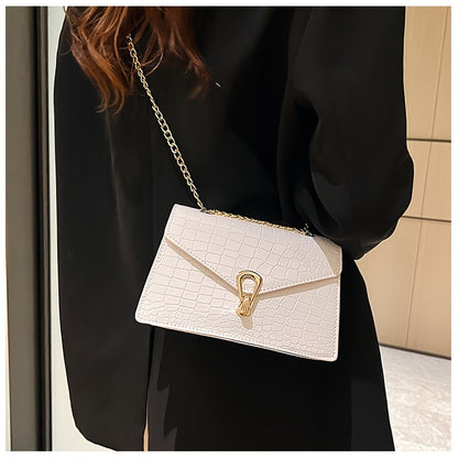 Reptile-Pattern Crossbody Bag for Women with Chain Strap Styling and Gold-Tone Hardware, White, Green or Rose Red Shoulder Purse for Casual and Evening Outfits