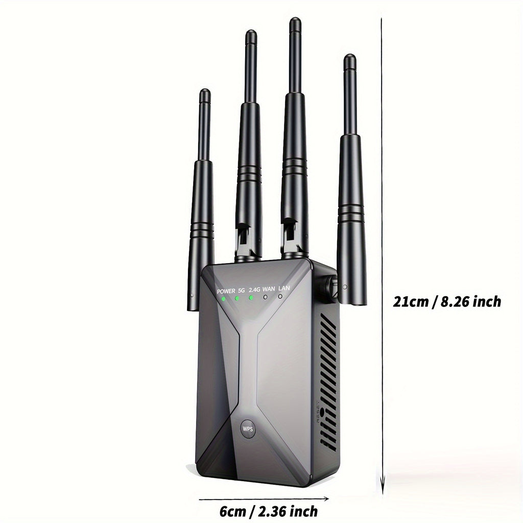 Black Dual-Band WiFi Extender with Ethernet Port, 2.4GHz and 5GHz Wireless Signal Booster and Repeater for Compatible Home Internet Networks
