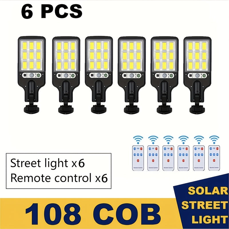 108COB Solar Motion Sensor Wall Lights, Six-Pack Outdoor Lighting with Three Listed Modes, IPX4 Rating and 2000mAh Battery Description for Garden and Stairs