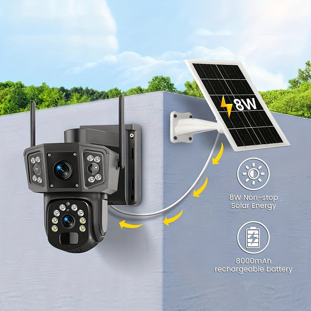 355° PTZ Outdoor Security Camera with 2.4GHz WiFi, Color Night Vision, PIR Sensor, Auto Tracking and Two-Way Audio, Solar and 4K-Labeled Options
